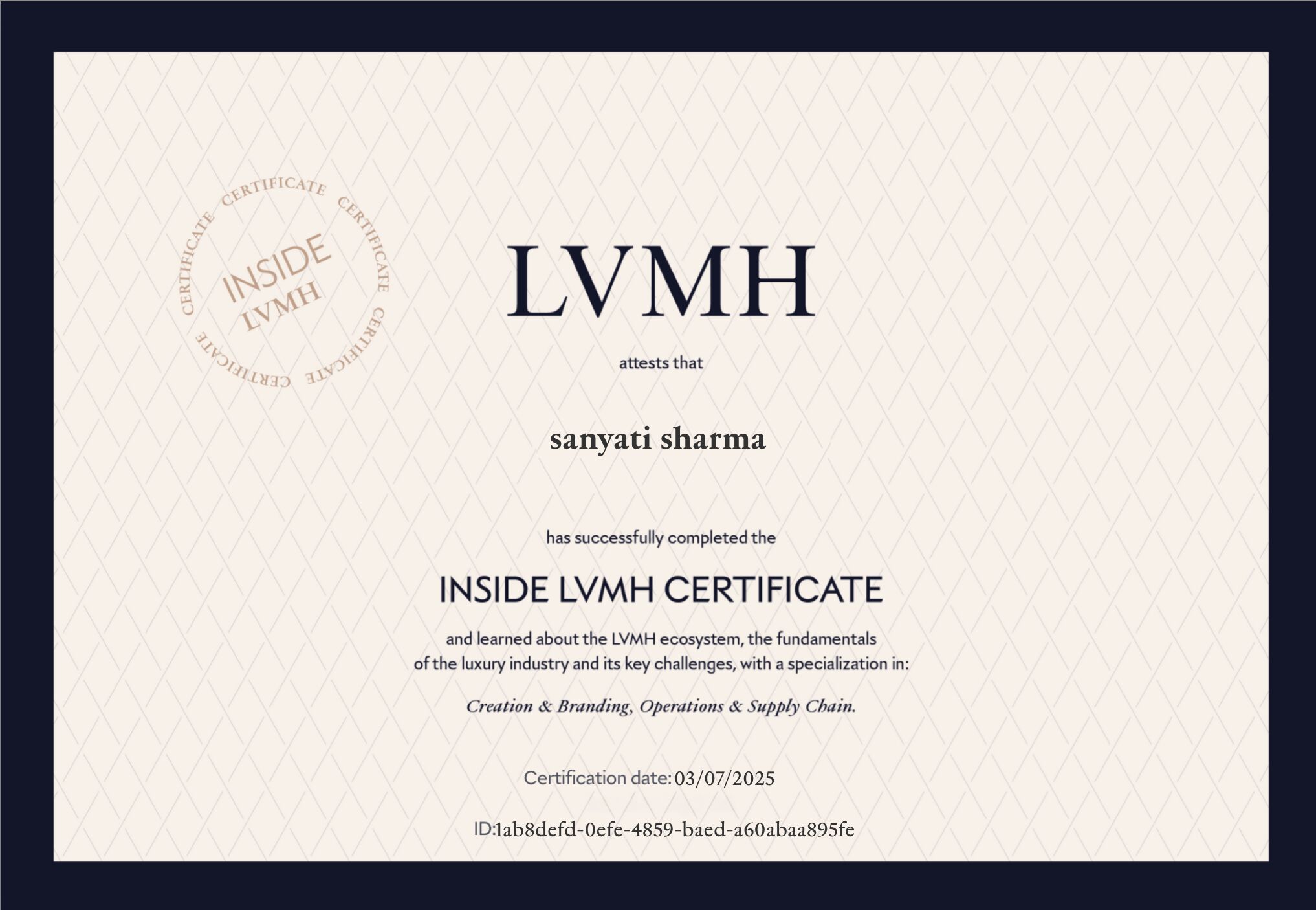 Inside LVMH Certificate